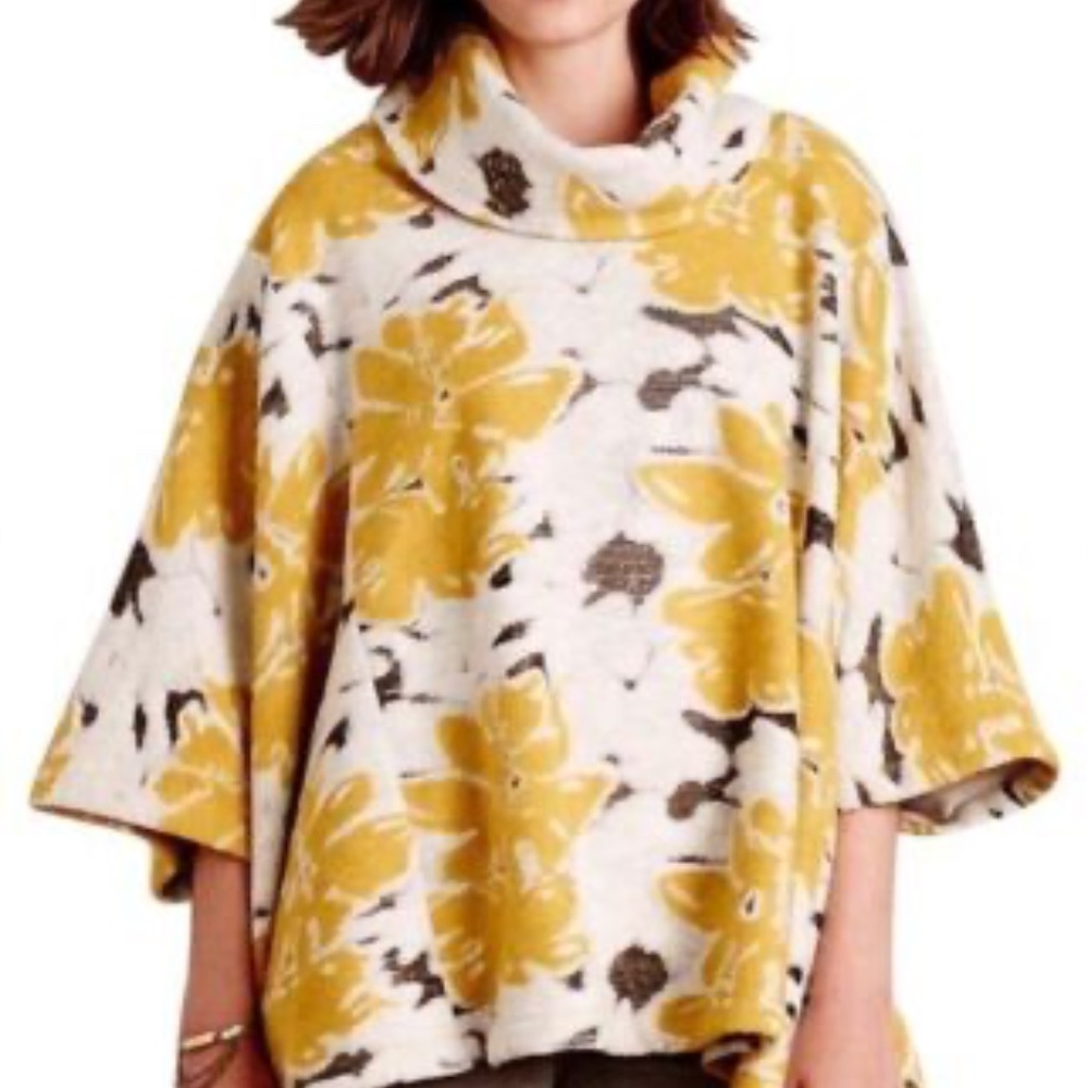 Anthropologie 💛 Yellow Clustered Flora Cowlneck Poncho by Saturday Sunday | M/L